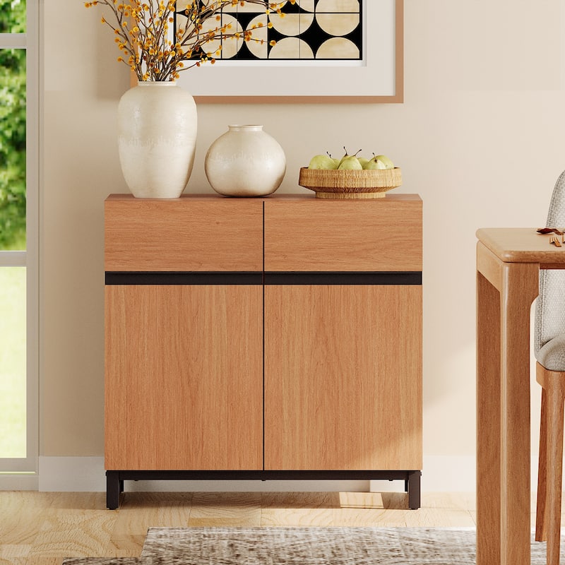 WAMPAT Storage Cabinet, Modern Sideboard with Adjustable Shelf and Metal Base