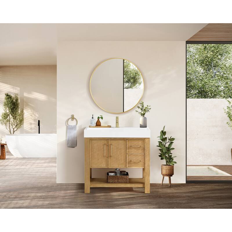 Vera Bath Vanity with Integrated Stone Sink Top and Mirror