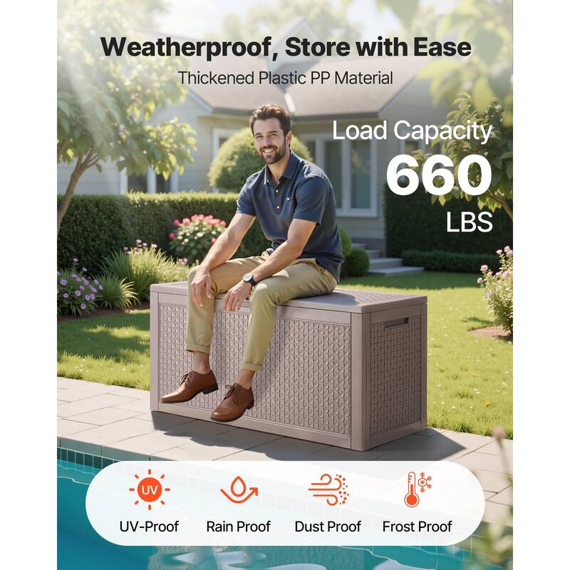 100-Gallon Outdoor Storage Box for Garden Tools and Pool Items - 48.58 x 21.46 x 24.50 in