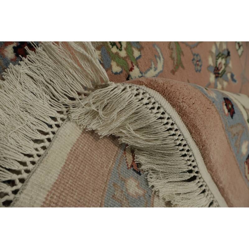 Hand Knotted Oriental 100% Wool Carpet Traditional All-Over Pink Kashan Area Rug - 8' 11'' X 6' 2''