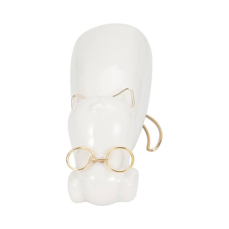 Sagebrook Home Glam Stoneware and Metal Dog Figurine with Bowtie and Glasses - Elegant Decorative Accent Sculpture