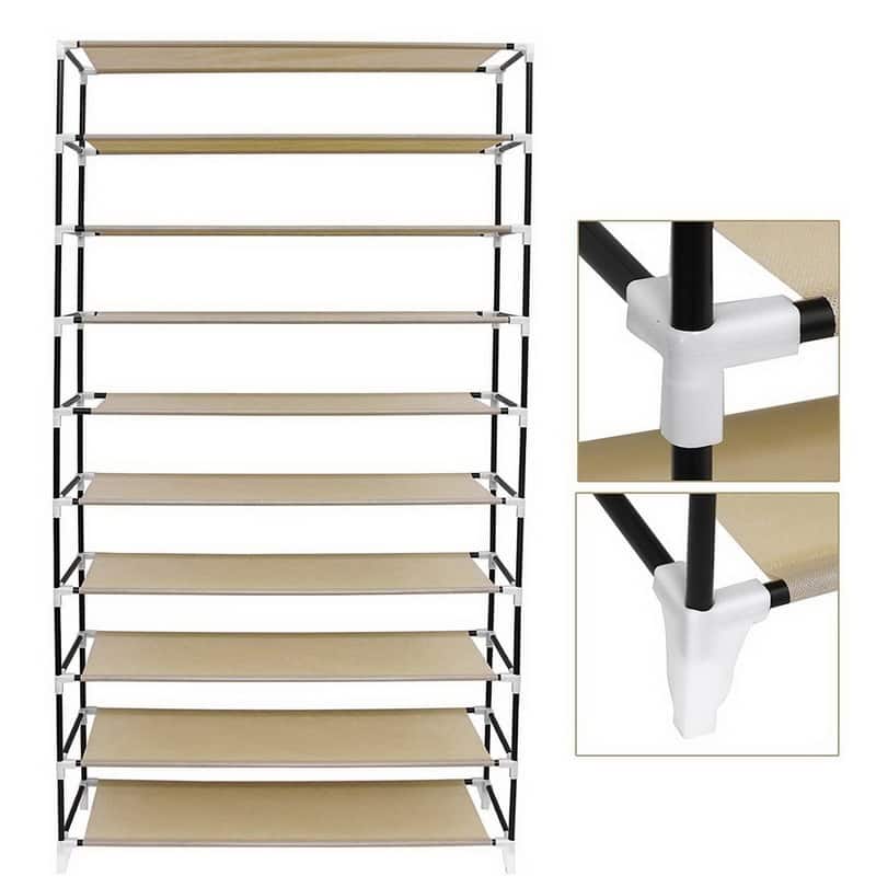 10 Tiers Storage Closet Organizer Shoe Rack w/Cover 4 Colors