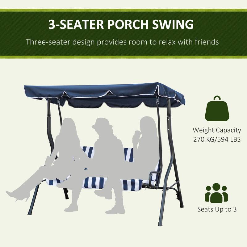 3-Person Patio Swing with Canopy, Steel Frame, Cushions, Armrests