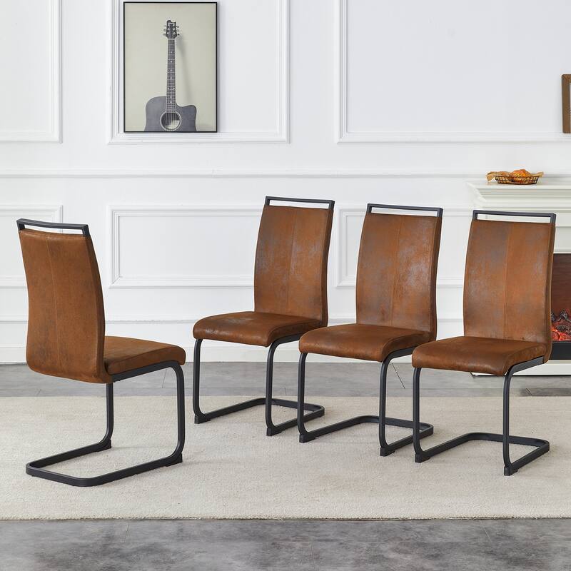 Retro Suede-Like Tech Fabric Dining Chairs with Sturdy Metal Legs, Ergonomic Arc Backrest, Reinforced Frame