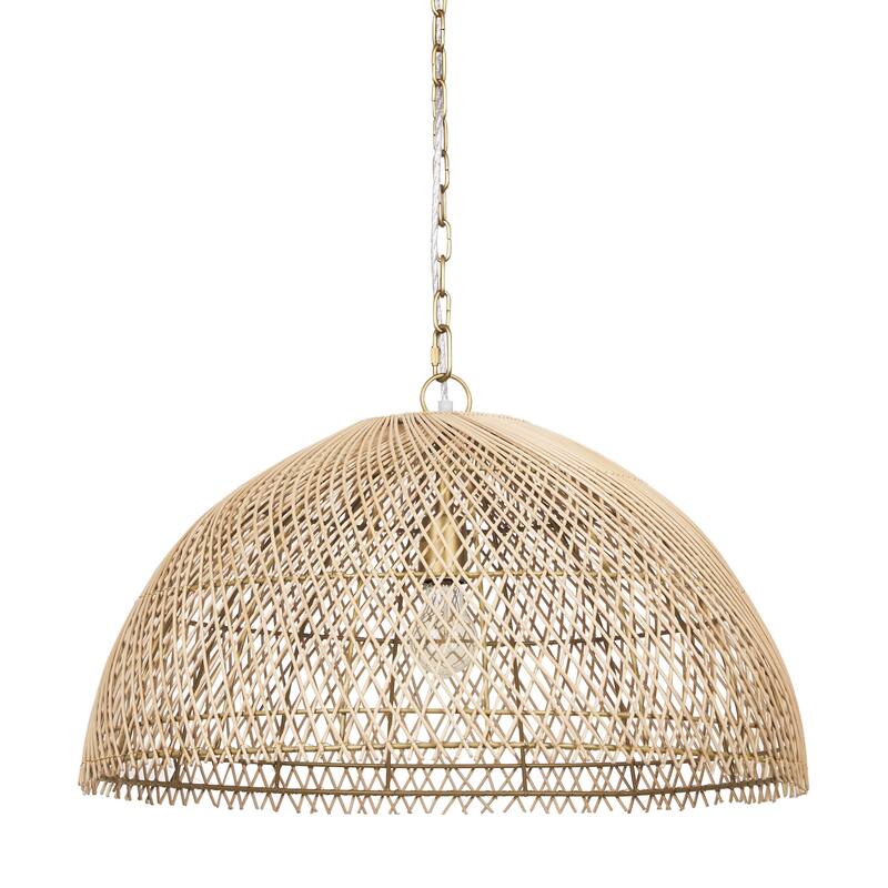 Thad 1-Light Natural Woven Rattan Dome Pendant - 24.5L x 24.5W x 14.5H - Gold