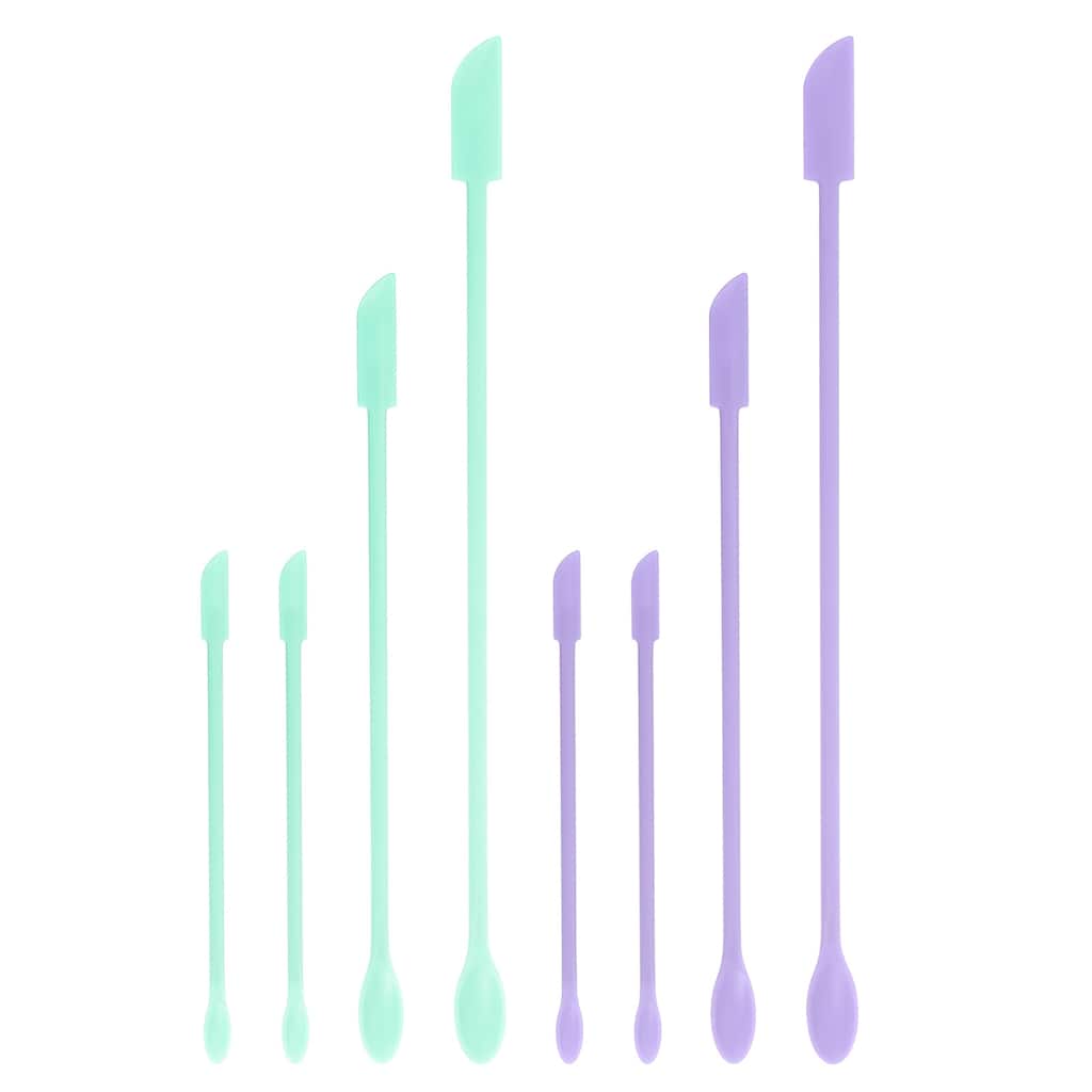 8pcs Silicone Spatula Cosmetic Spoon Makeup Brush Bottle Scraper Green Purple - Green, Purple
