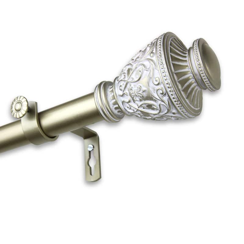 Single Curtain Rod Adjustable 160-240 Inch, Light Gold Drapery Rod Set, Decorative Window Treatment Hardware - M