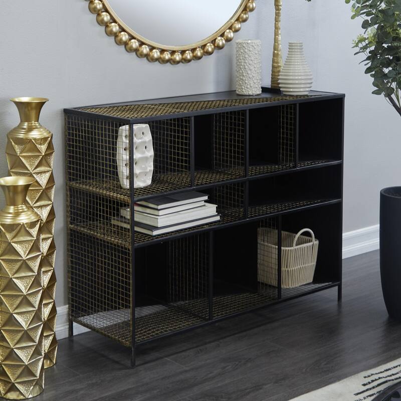 Metal 9 Storage Cupboard Console Table - Black - Roche River Decor
