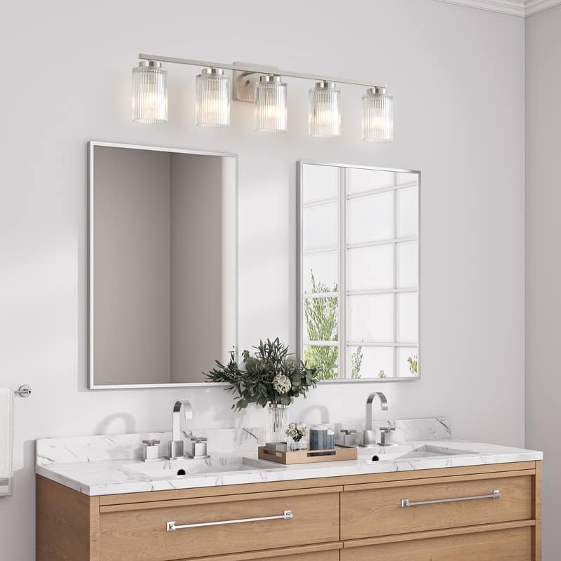 KAWOTI Modern Vanity Light with Cylinder Ribbed Glass Shade