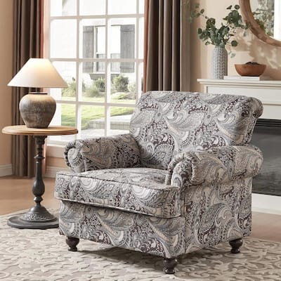 Morden Fort Classical Paisley Print Accent Chair with Rolled Arms