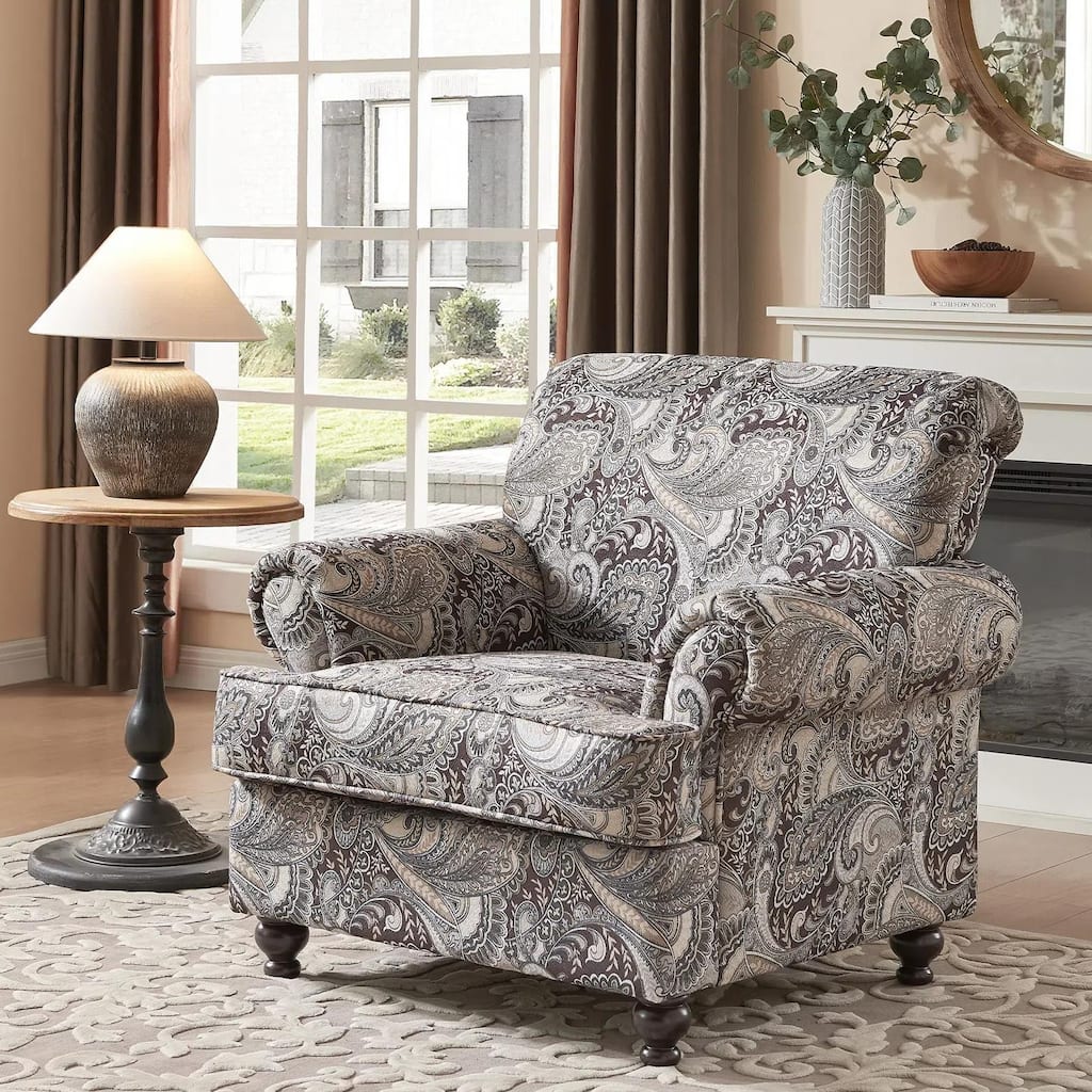 Morden Fort Classical Paisley Print Accent Chair with Rolled Arms