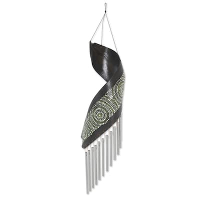 Novica Handmade Mandala Music Coconut Fiber Wind Chime