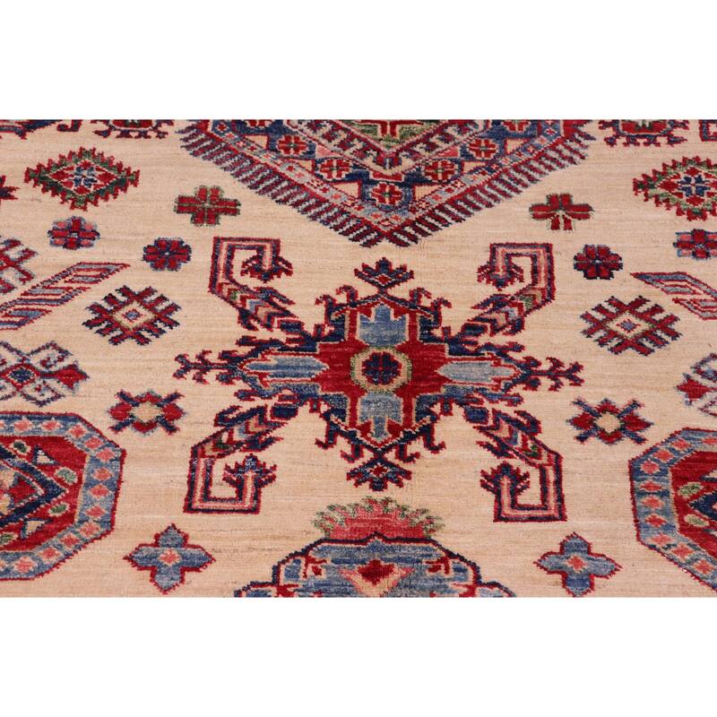 Rustic Super Kazak Zaira Beige/Red Hand Knotted Wool Rug - 8'1'' x 9'7''