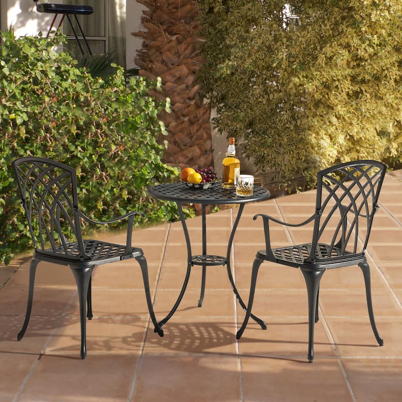 3-Piece Outdoor Patio Bistro Set,24 Inch Cast Aluminum Bistro Table with Umbrella Hole and 2 Bistro Chairs