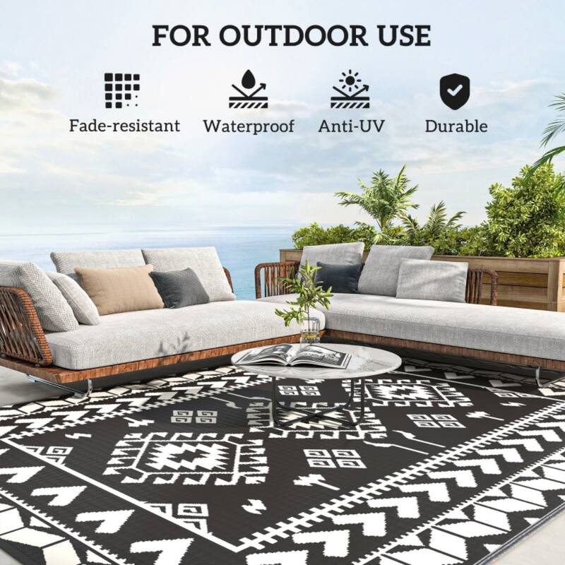 Reversible Outdoor Rug with Carry Bag Large Picnic Blanket for Camping, RV Trips, Beach - 143.7" L x 107.9" W