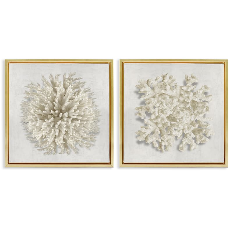 Stupell Distinct Natural Coral Framed Floater Canvas Wall Art Design By Caroline Kelly (Set of 2) - 18 x 18 - Gold
