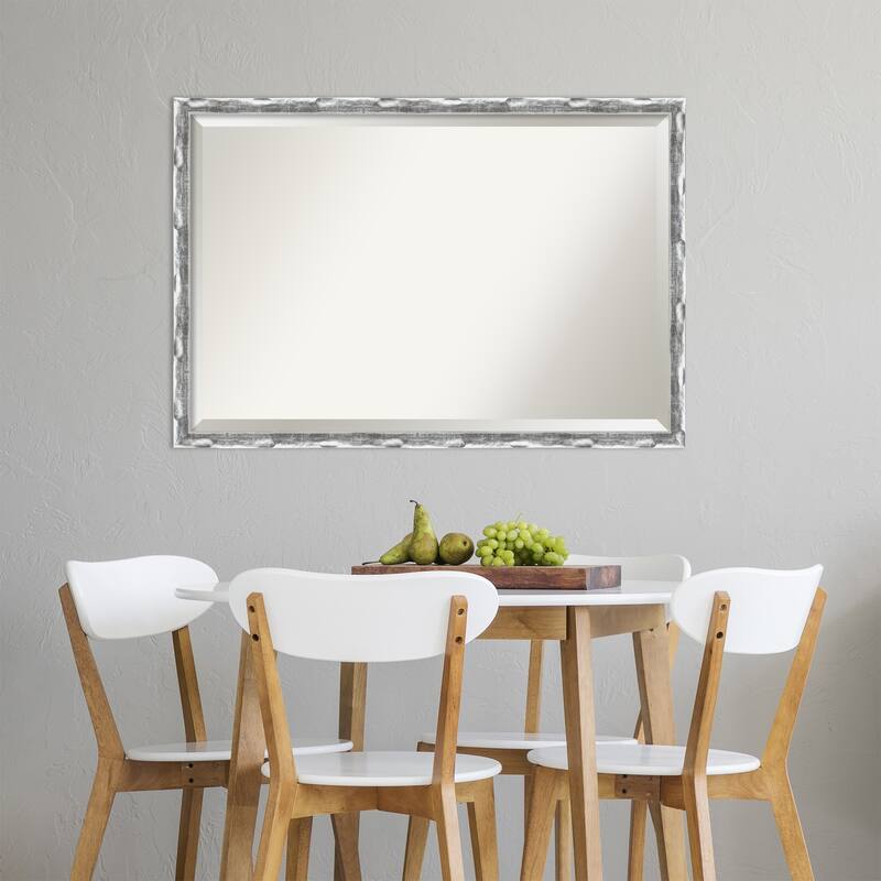 Beveled Wall Mirror - Scratched Wave Chrome Frame - Scratched Wave Chrome