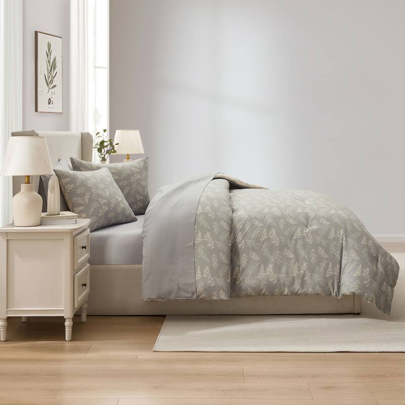 Empyrean 7 Pc Botanical Comforter Set with Sheets, Soft Breathable Lightweight Bedding Bag