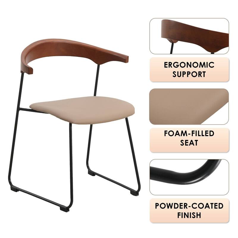 Dining Chair in Leather with Beech Back and Iron Legs Set of 2
