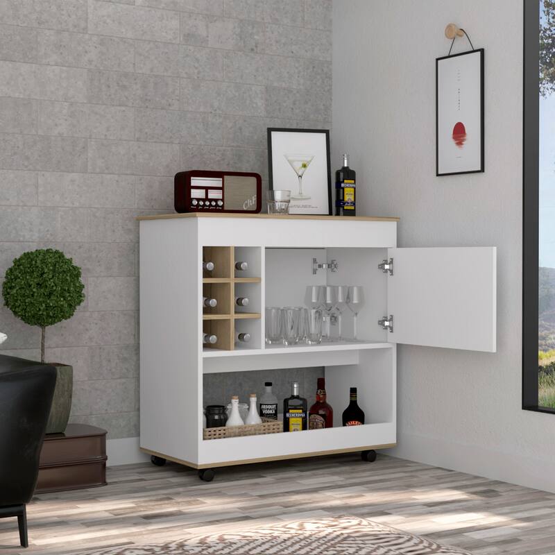 Bar Cart Lower Panel With Six Bottle Cubbies - Wood - White