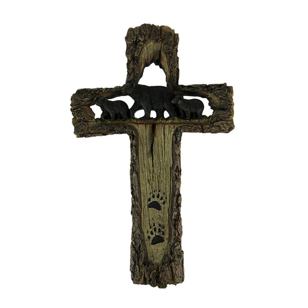 Black Bears in Tree Decorative Wood Look Rustic Wildlife Wall Cross - 13.5 X 8.5 X 1.25 inches