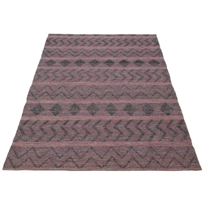 ECARPETGALLERY Braid weave Sienna Grey, Pink Wool Rug - 6'0 x 9'2