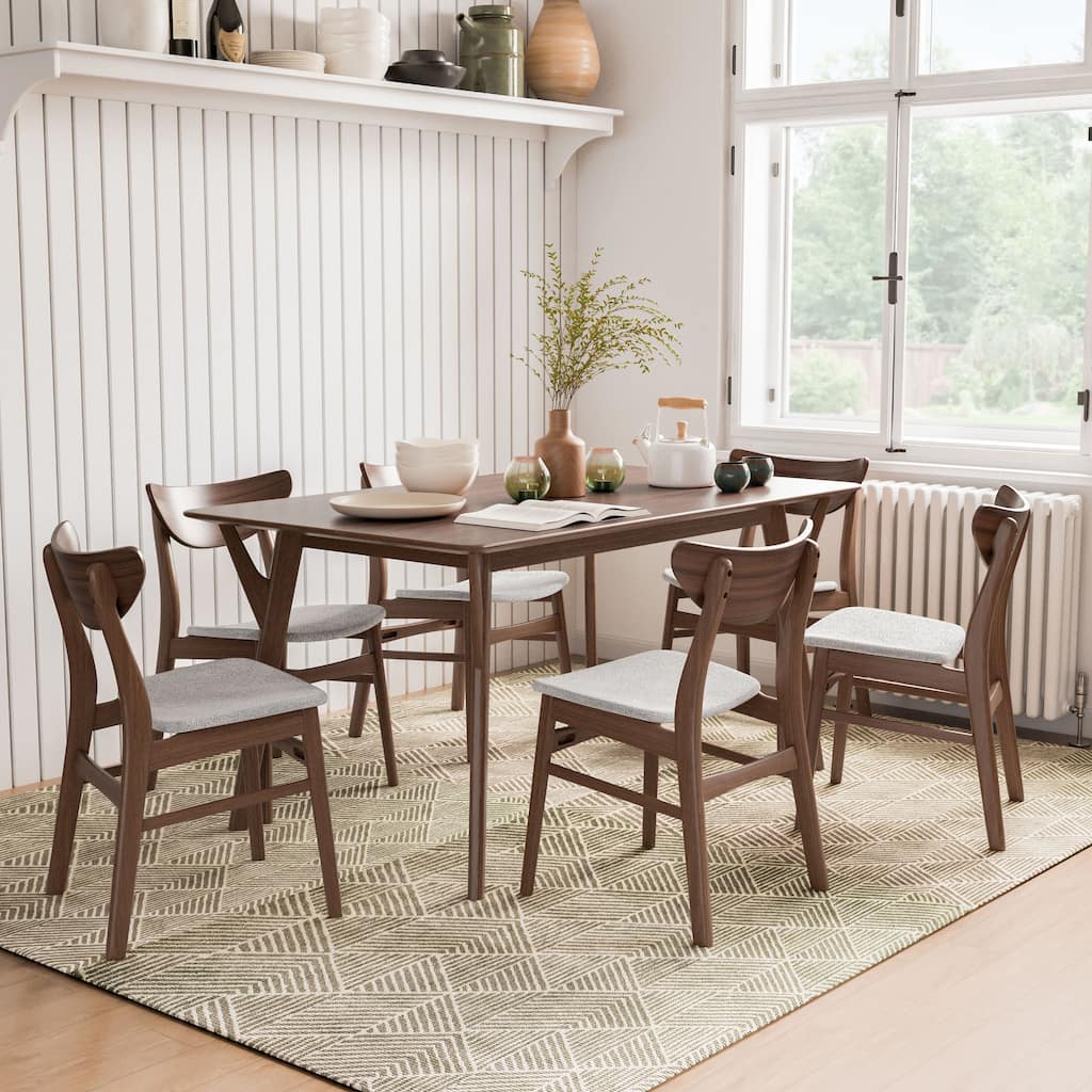 Furniture of America Beck Mid-century 7-Piece Wood Dining Table Set