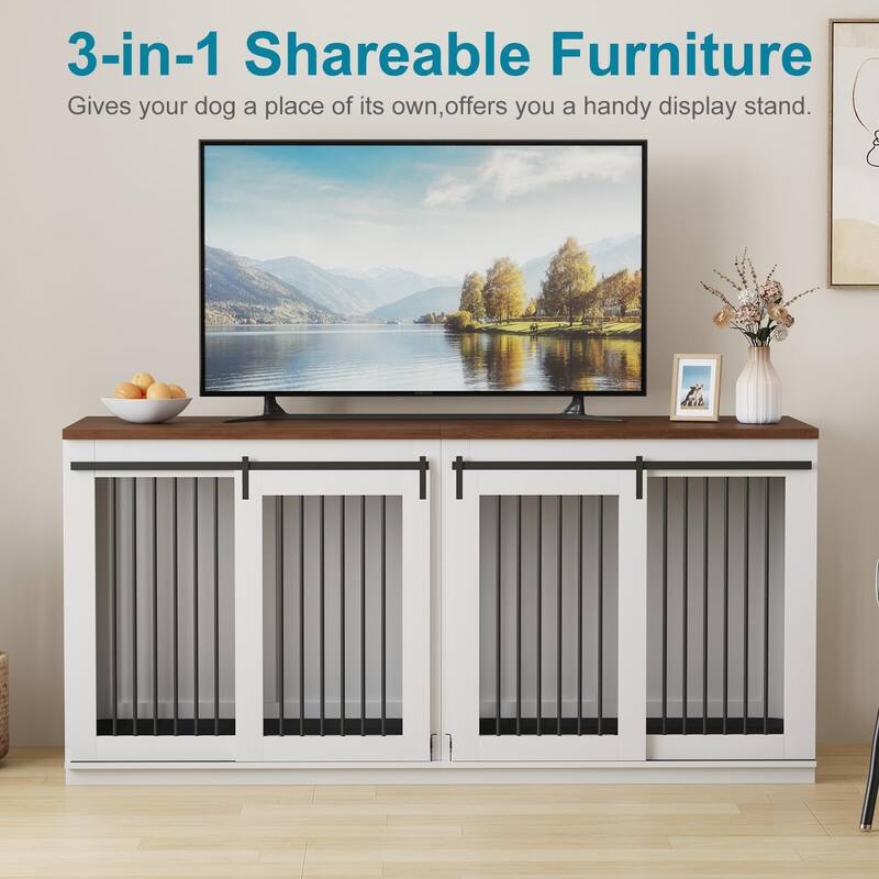 71" Large Dog Crate Furniture, with Divider & 2 Trays