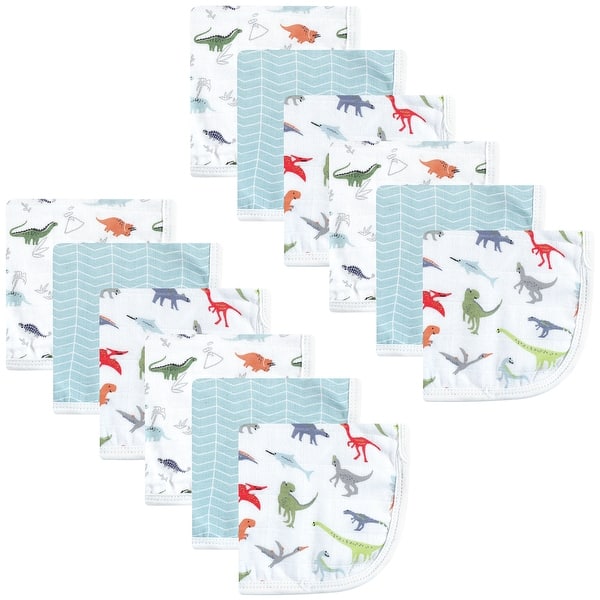 slide 1 of 1, Hudson Baby Infant Boy Cotton Muslin Washcloths, Dino, One Size - Dino - 10x10 in 10x10 in - Dino