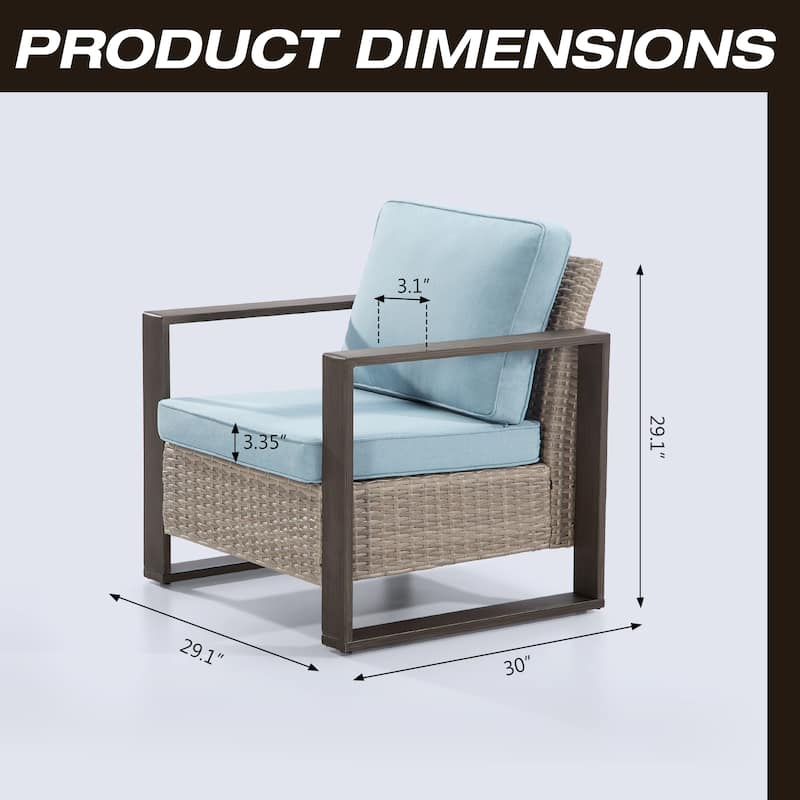 Cozywor 2-Piece Patio Wicker Outdoor Lounge Chair with Metal Frame and Cushions