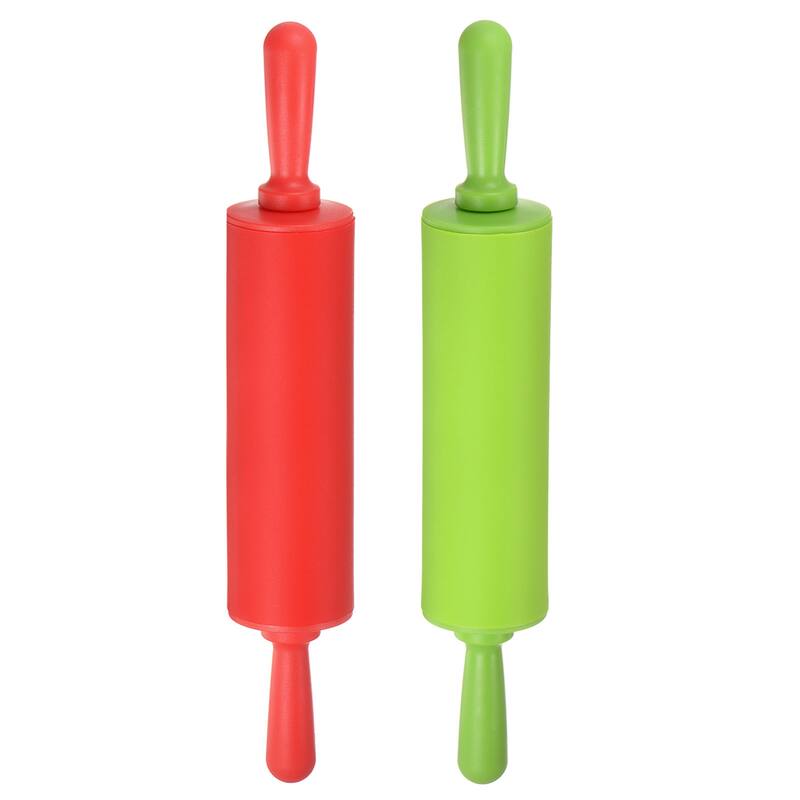 Silicone Rolling Pins for Baking 30cm x 4.2cm Red & Green - Red & Green