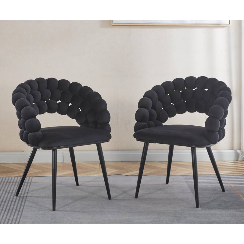 Modern Chair(Set Of 2 ) With Iron Tube Legs, Soft Cushions And Comfortable Backrest, Suitable For Dining Room, Living Room - Black
