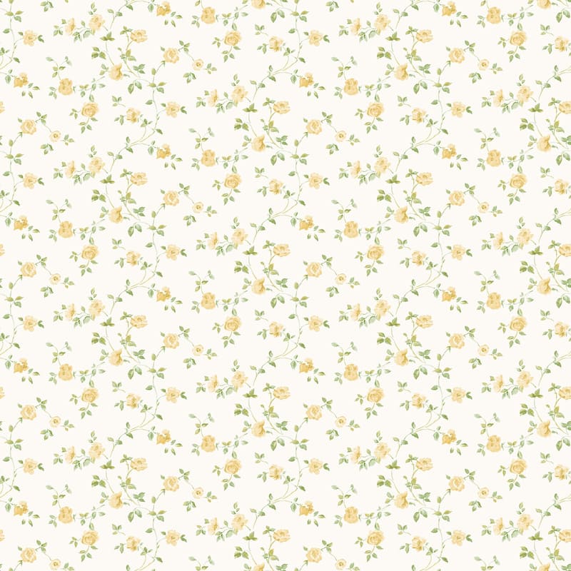 Galerie Wallcoverings Miniatures 3 Miniature Rose Trellis Design Vinyl on Non-woven Matte Wallpaper Roll - 33 feet x 21 inches - Yellow