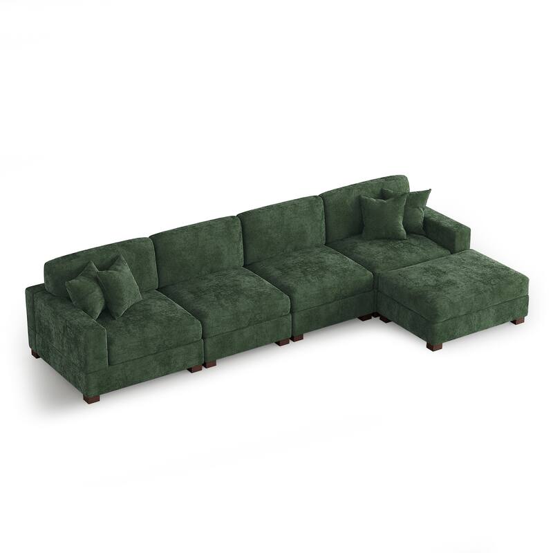 Modern Oversized Chenille Modular Sectional Sofa with Ottoman