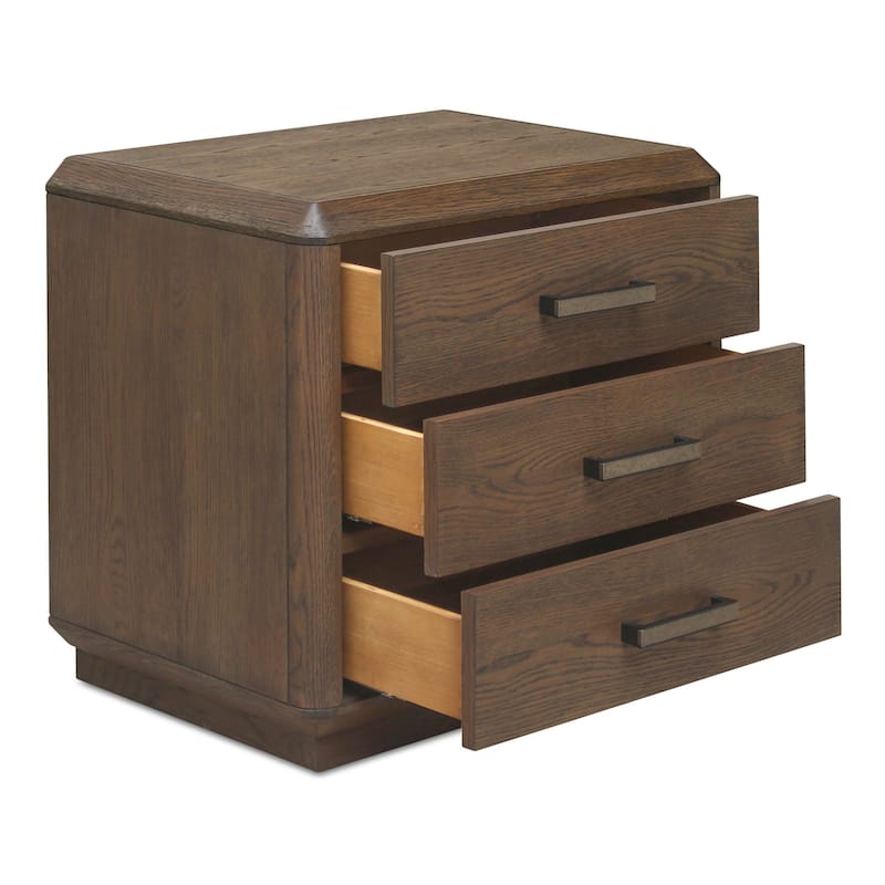 NADAAL STUDIOS Rosara Brown Solid Oak and Veneer 3-Drawer Nightstand with Iron Handle