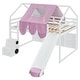 preview thumbnail 9 of 37, Full size Wooden Loft Bed House-shaped Frame with a Tent, White+Pink