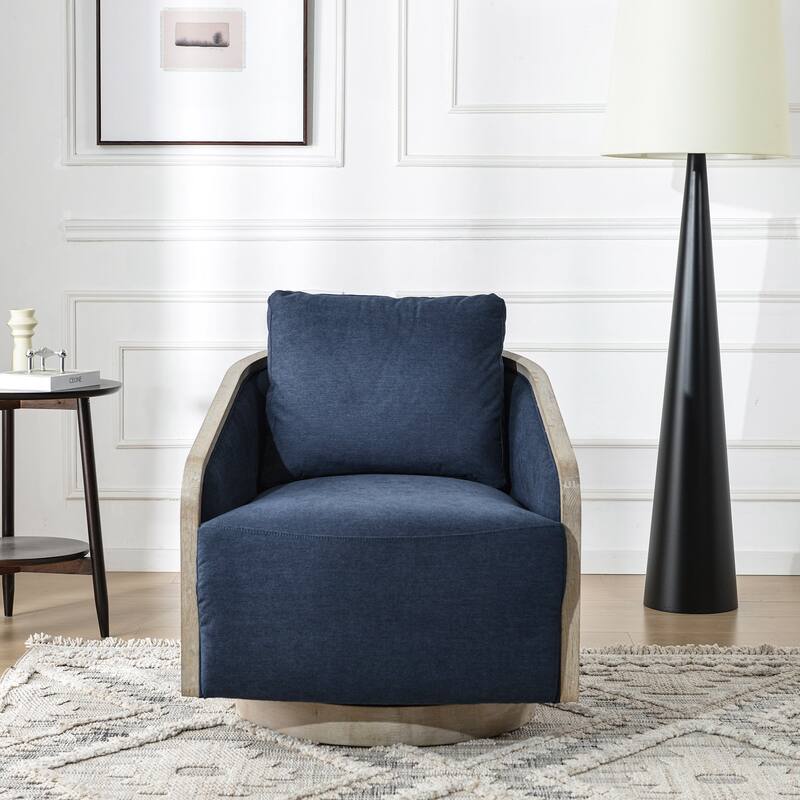 KINWELL 30" Wide Fabric Upholstered Swivel Barrel Chair, Accent Armchair for Living Room, Bedroom