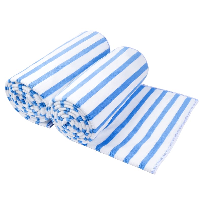 2/6 Pack Cabana Stripe Beach Towel Pool Towels Quick Dry Swim Towels - 2 Pack-30"x60" - Blue