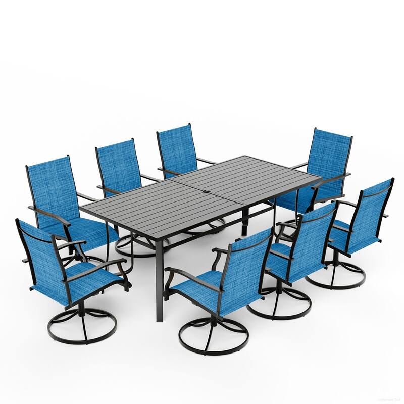 5/7/9-Piece Outdoor Dining Set with 360°Swivel Rocking Chairs, Textilene Seats, Ultra-Comfort Patio Furniture w Umbrella Hole