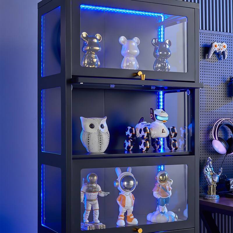 4/5-Tier Curio Display Cabinet with Glass Flip Doors & LED Light Strip