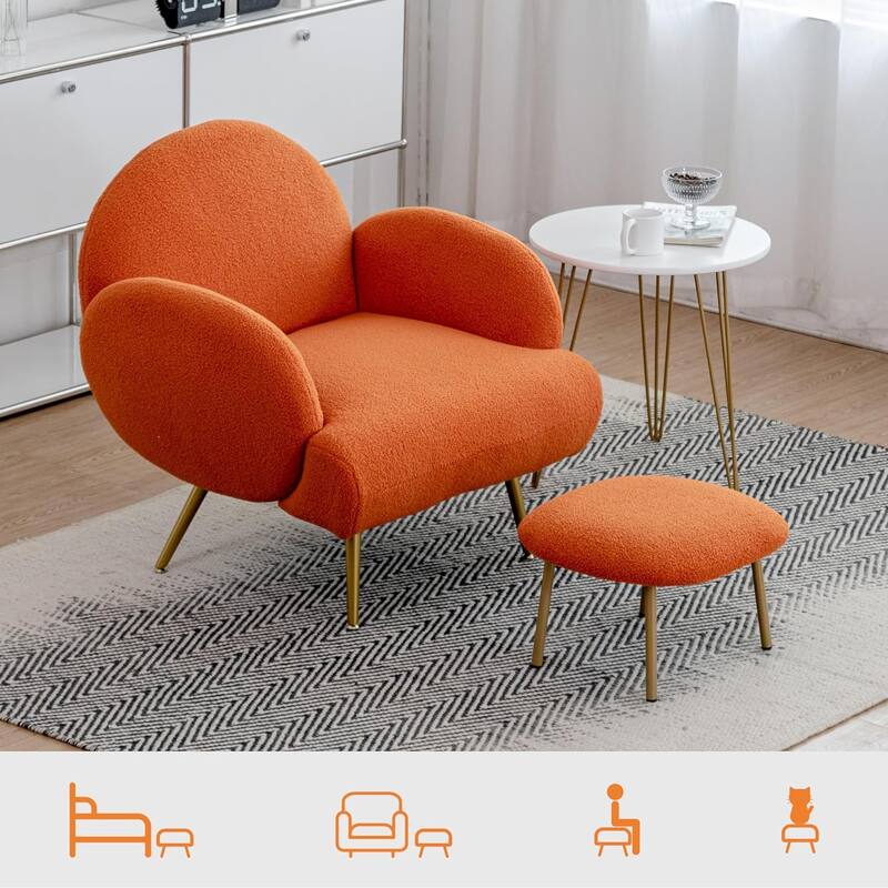 XINMICS Round Boucle Upholstered accent chair ottoman