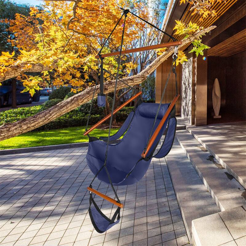 Hanging Chair Swing Oxford Cloth Wooden Stick Perforated for 220Lbs