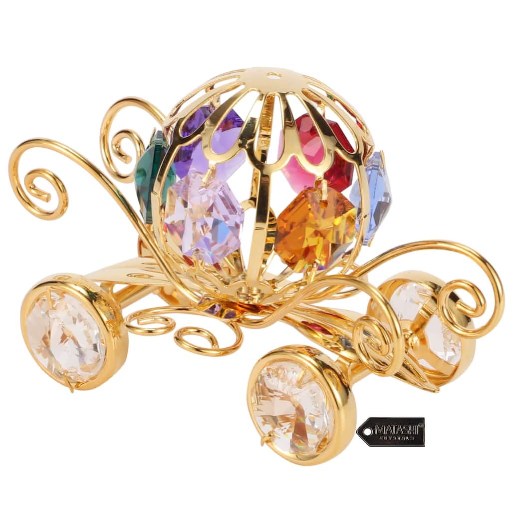 Matashi 24K Gold Plated Mini Pumpkin Coach Ornament with Genuine Matashi Crystals