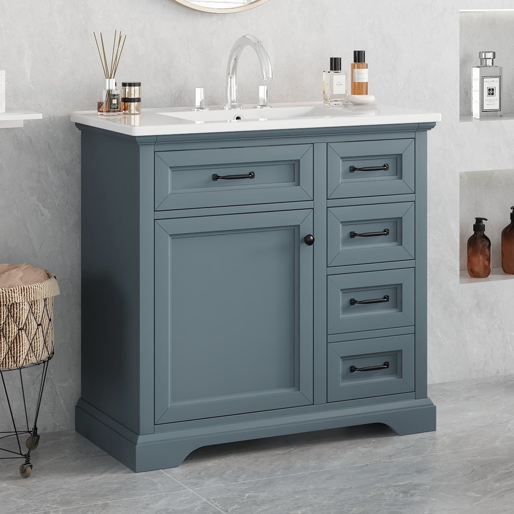 Christopher Knight Home - 36" Bathroom Vanity with Ceramic Sink for Elegant Storage and Style