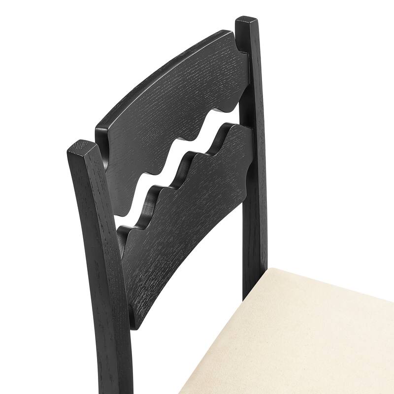 Jax Oak Wood Dining Chair With Wavy Razor Back and Cushion