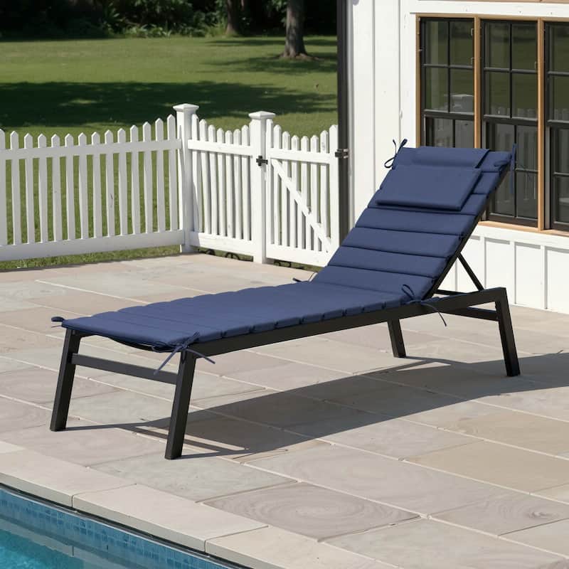 Outdoor Chaise Lounge Cushion Quilted Patio Sun Lounger Pad with Straps - 1PC - Navy Blue, Fits 71"-72" chaise