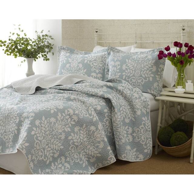 Laura Ashley Rowland Reversible Blue Cotton Quilt Set