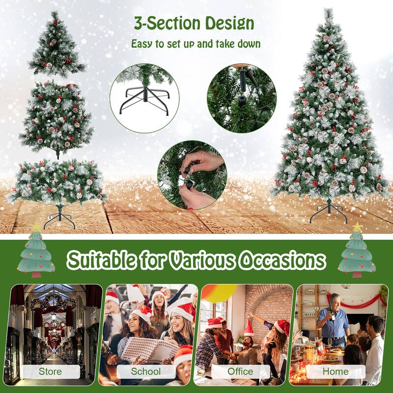 Gymax 7 FT Pre-Lit Artificial Christmas Tree Hinged Xmas Tree w/ 400