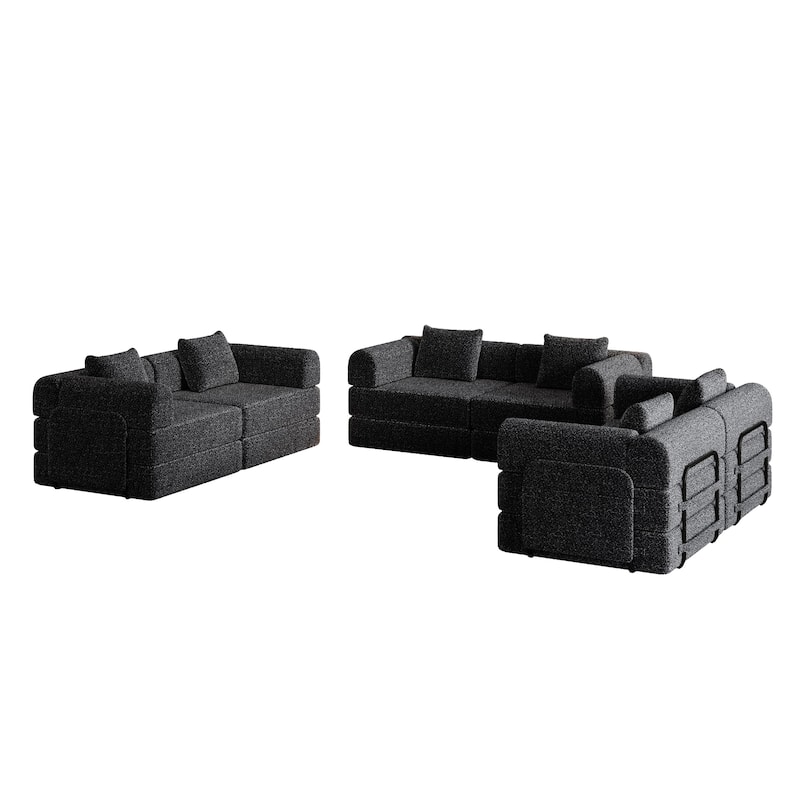 Freely Combined Modular Chenille Folding Sofa with Storage Pockets