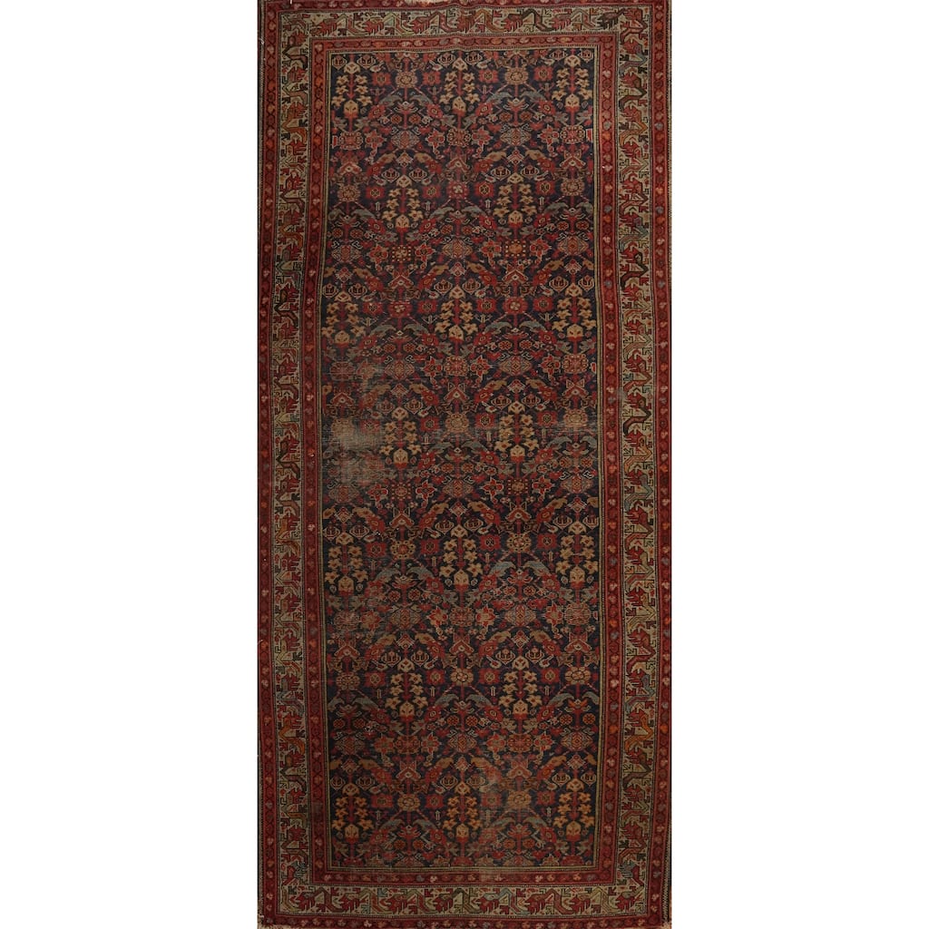 Hand Knotted Oriental 100% Wool Carpet Traditional Floral Navy Blue & Blues Malayer Area Rug - 11' 8'' X 5' 3''
